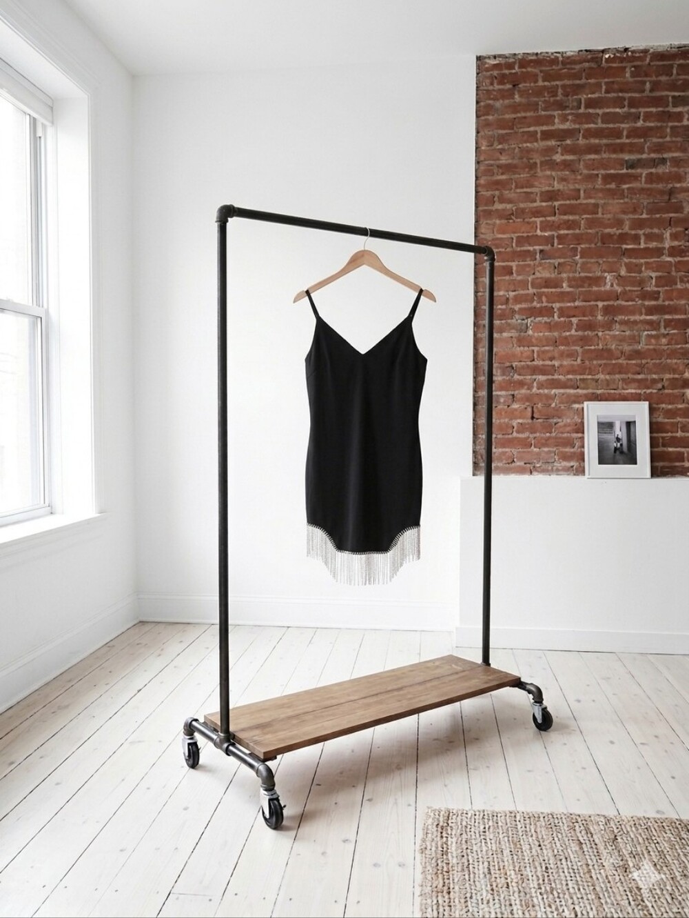 Haute Monde Black Slip Mini Dress with Fringe Hem